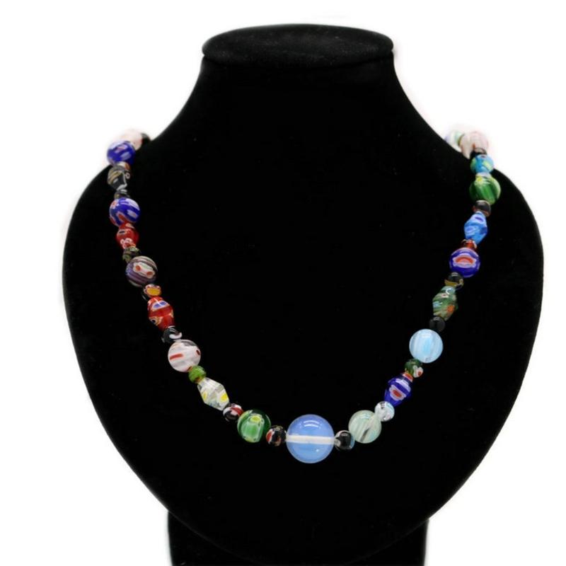 Muranos Style Blown Glass Beaded Necklace for Women Colorful Opal Beads Collarbone Chain Unique Handmade Neck Jewelry