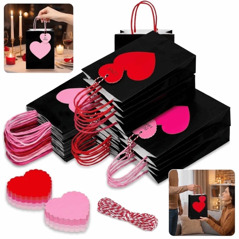 10/12PCS New Heart Design Gift Bags Kraft Paper Eco-Friendly Shopping Bags With Handles Party Favor Bags Party Favor