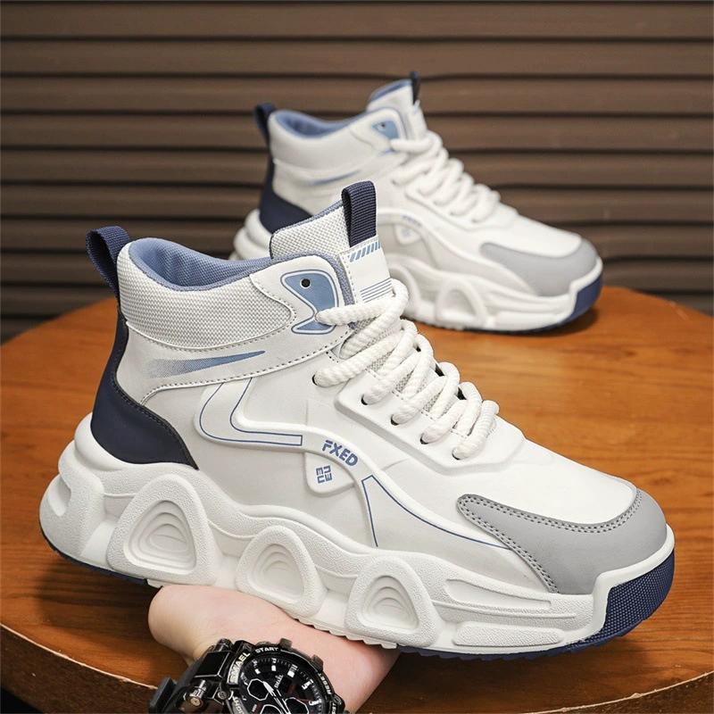 Men's High-top Chunky Sneakers Breathable Mesh Non-slip Lace-up Platform Casual Shoes for Daily Wear