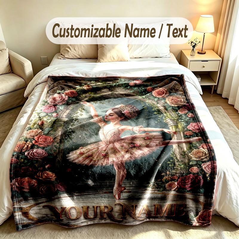 Floral Theme Custom Blanket Personalized Name & Text Customized Soft Warm Throw Blanket Home Decor