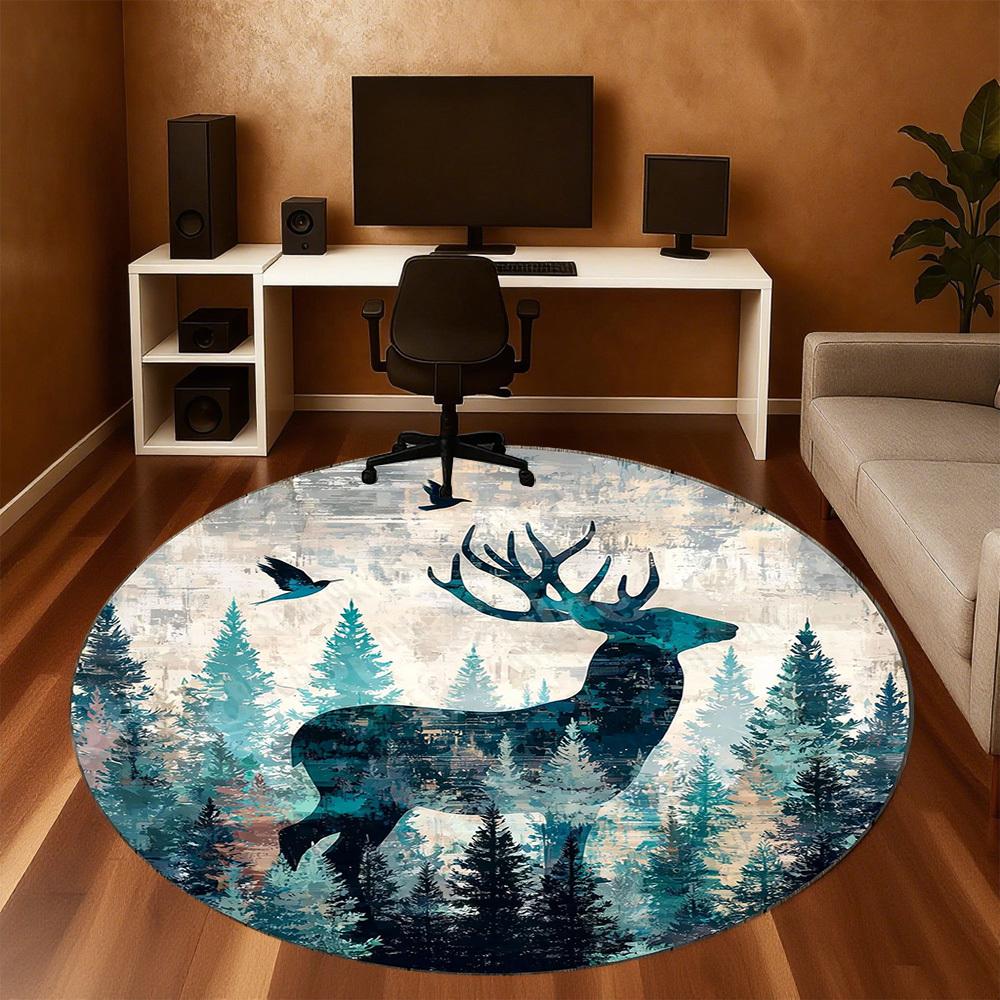 1PC Deer Forest Office Round Area Rug, Under Office Chairs Bedroom Living Room Home Decor,Carpet for Office, -1110240
