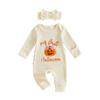 Citgeett Autumn Infant Baby Girl Fall Outfit Long Sleeve Pumpkin Embroidery Jumpsuit Headband Casual Clothes