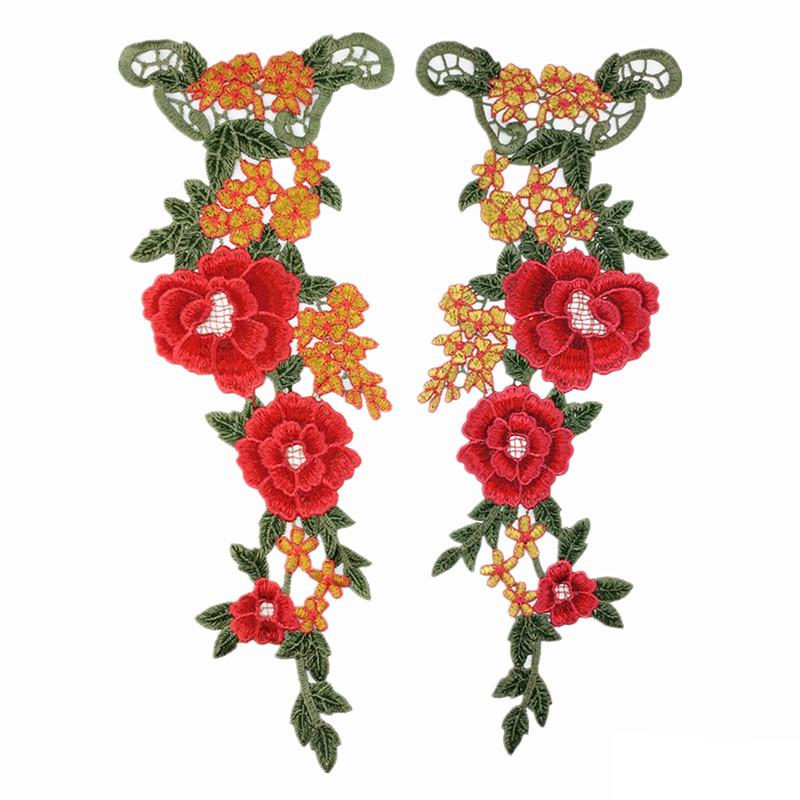1 Pairs Rose Embroidery Patch Clothing Fake Collar Sewing Chest Applique Fabric DIY Craft Supplies Accessories