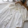 2025 Summer Korean Round Neck Tie-Up Embroidered Cutout Short Sleeve Women's Top