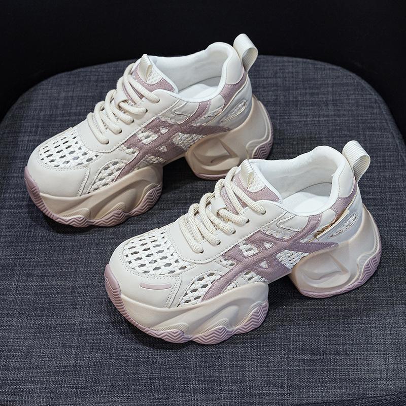 Dad Shoes Woven Through Net Women's Shoes Summer Thick Sole Inner Height Increase Explosive Version Casual Fashion Versatile Women's Shoes