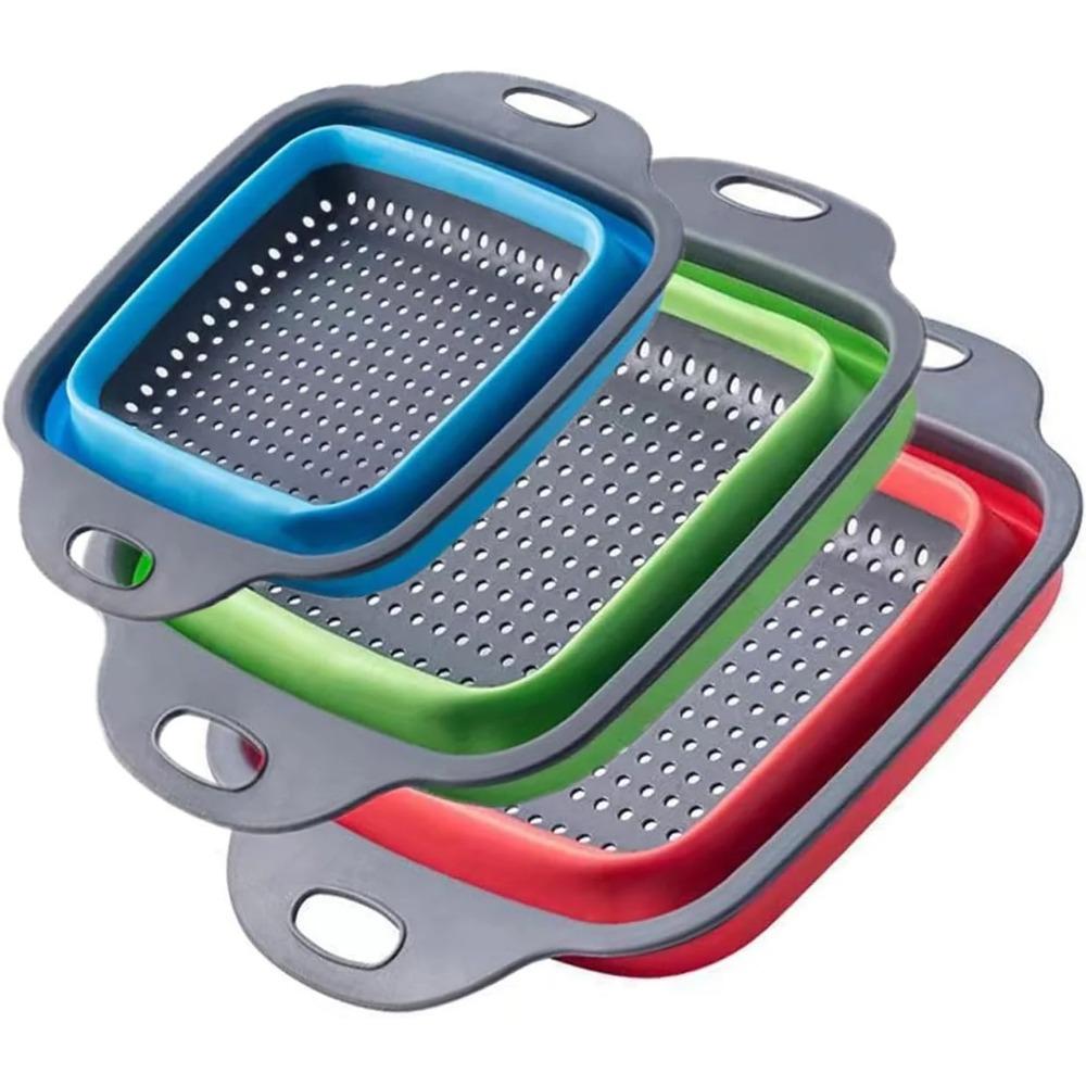 

Складная корзина для мытья фруктов и овощей, дуршлаг, портативный силиконовый дуршлаг, кухонные складные инструменты для слива пищи, слив пасты 24.5 18.5 7.5cm