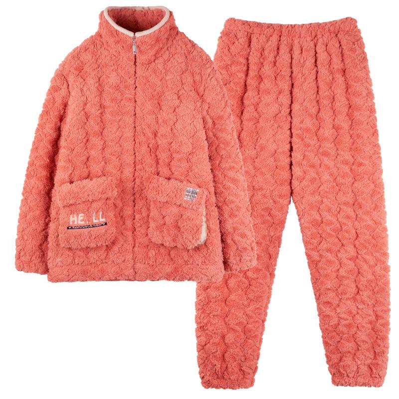 Autumn And Winter Pajamas Women'S Coral Fleece Padded Cotton Winter Three-Layer Warm Thickened Flannel Loungewear Zipper Set