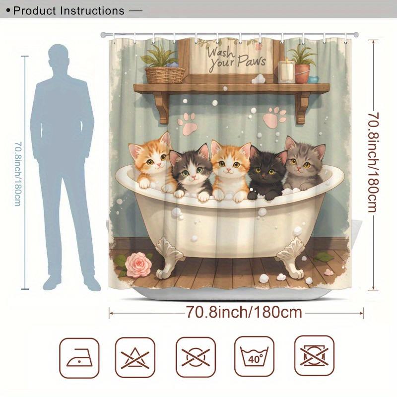 Five Cute Kittens In the Bathtub Waterproof Shower Curtain - and Whimsical Touch To Your Bathroom Decoration