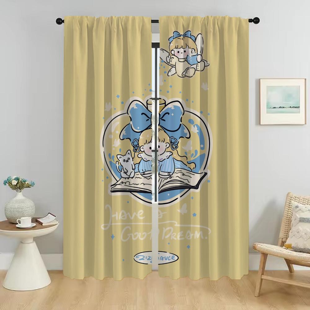 Modern Living Room Curtains 2 Pieces Cute Girl Shades Partition Blackout Curtain Home Interior Curtains for Camera Kitchen Child