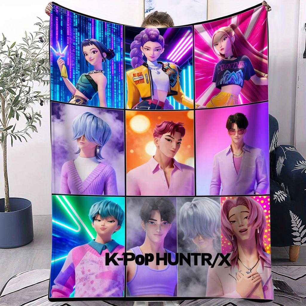 K Pop Flannel Blanket Demon Hunters Ultra Warm Soft Throw Blanket for Office Bedding Cover Plush Thin Quilt Holiday Decor Fans