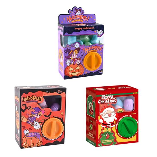 Halloween Mini Capsule Toy Machine with 6 Surprise Eggs Collectible Cartoon Figurines for Party Favors Interactive Gift for Kids Classroom Activities