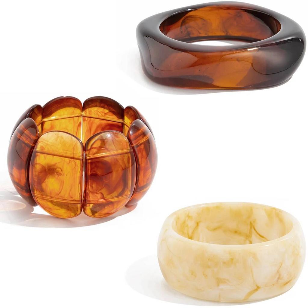 Salircon Vintage Punk Acrylic Resin Wide Bangles for Women Fashion Geometric Wide Chunky Ellipse Bracelets Pulseras Jewelry Gift