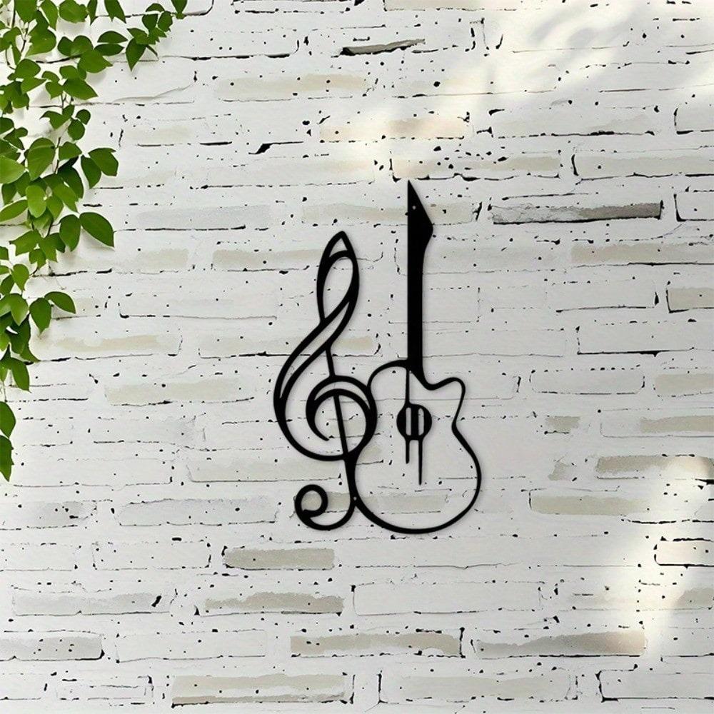 אמנות קיר מברזל בצורת תווי מוזיקה וגיטרה וינטג' קישוט שחור-זהב מתנה לסטודיו