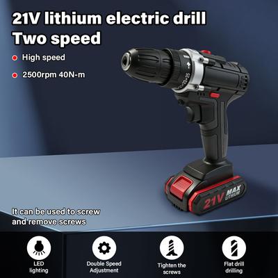 New 21V Electric Impact Cordless Drill High-power Lithium Battery Wireless Rechargeable Hand Drill Home DIY Electric Power Tools