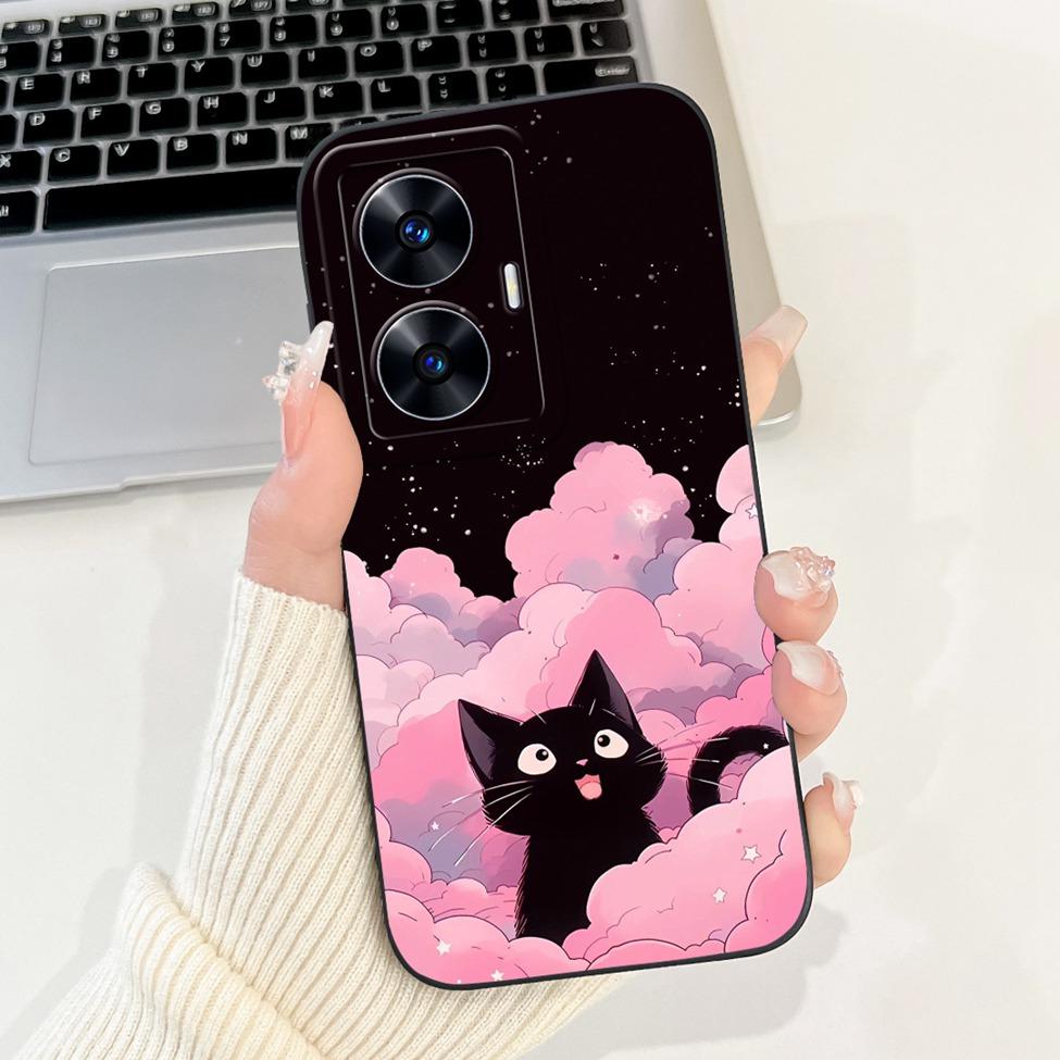 For Realme C55 Case RMX3710 Silicone Cute Cat Fashion Butterfly Flowers Love Painted Cover For Realme Narzo N55 Phone Case Funda