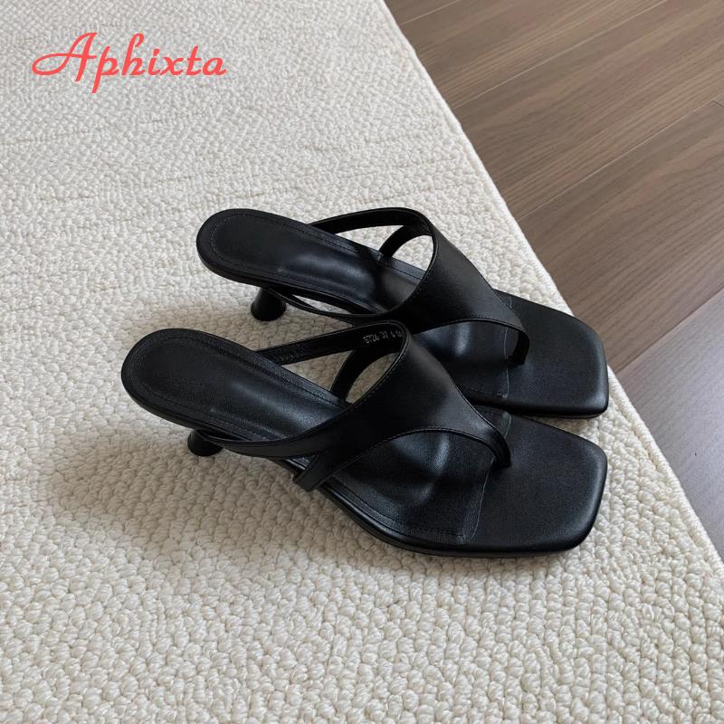 Fashion Aphixta Women Classic Slides Cow Suede Thin Heels Slippers For Women Summer Beach Sandals Outdoor Flip Flops Ladies Shoes