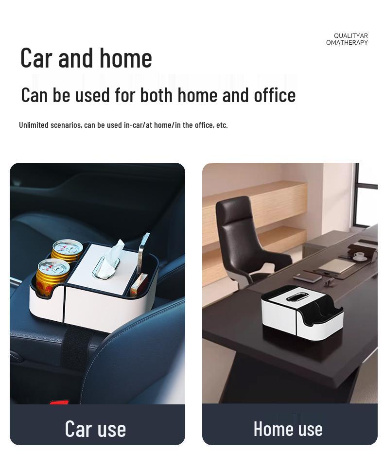 Multifunctional Car Armrest Storage & Tissue Box with Cup Holder