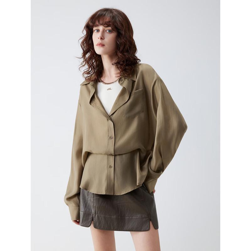 ELLE Women's Retro Faux Two-Piece Tencel Shirt