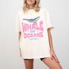 Vintage Gewaschenes Wal der Ozeane Shirt Retro Wal Grafik Streetwear Mode Lässig Unisex Sommerurlaub Kleidung Baumwolle T-Shirt