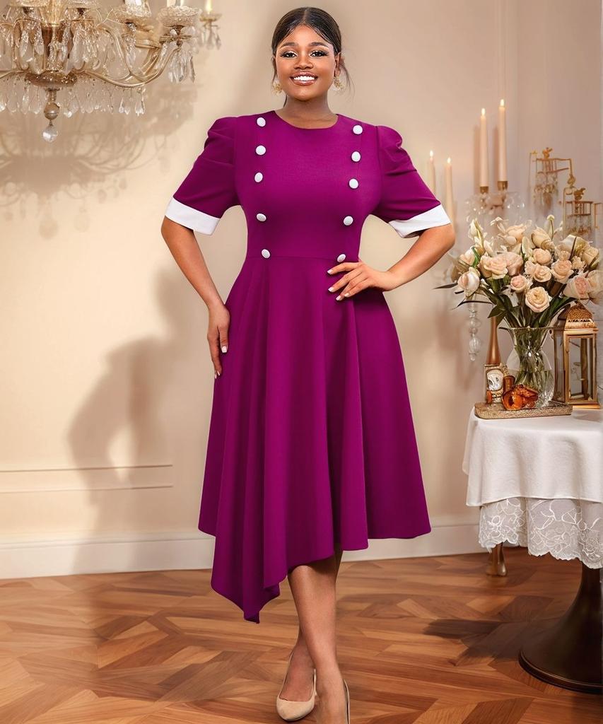 Farbblock Rundhals A-Linien Kurzarmkleid Eleganter Sommerstil Inspiriert von Shein Ballkleidern Lange Ballkleider für Damen