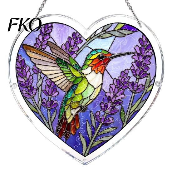 DIY Stained Glass Craft Acrylic Puzzle Suncatcher, Colorful Window Hanging Pendant, Heart Shape Style Sun Catcher Decoration, Ideal for Home