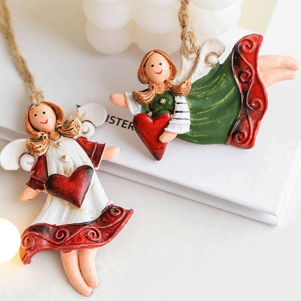 2 ks Domácí dekorace Vánoční stromek Přívěsky Kreslená Andělská panenka Santa Claus Kapkové ozdoby Šťastný nový rok