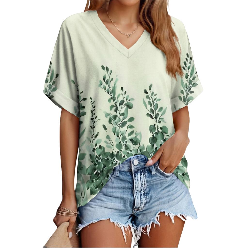 Women's Fashionable Casual Everyday Versatile Floral Print Slim-Fit Summer Short-Sleeve Top