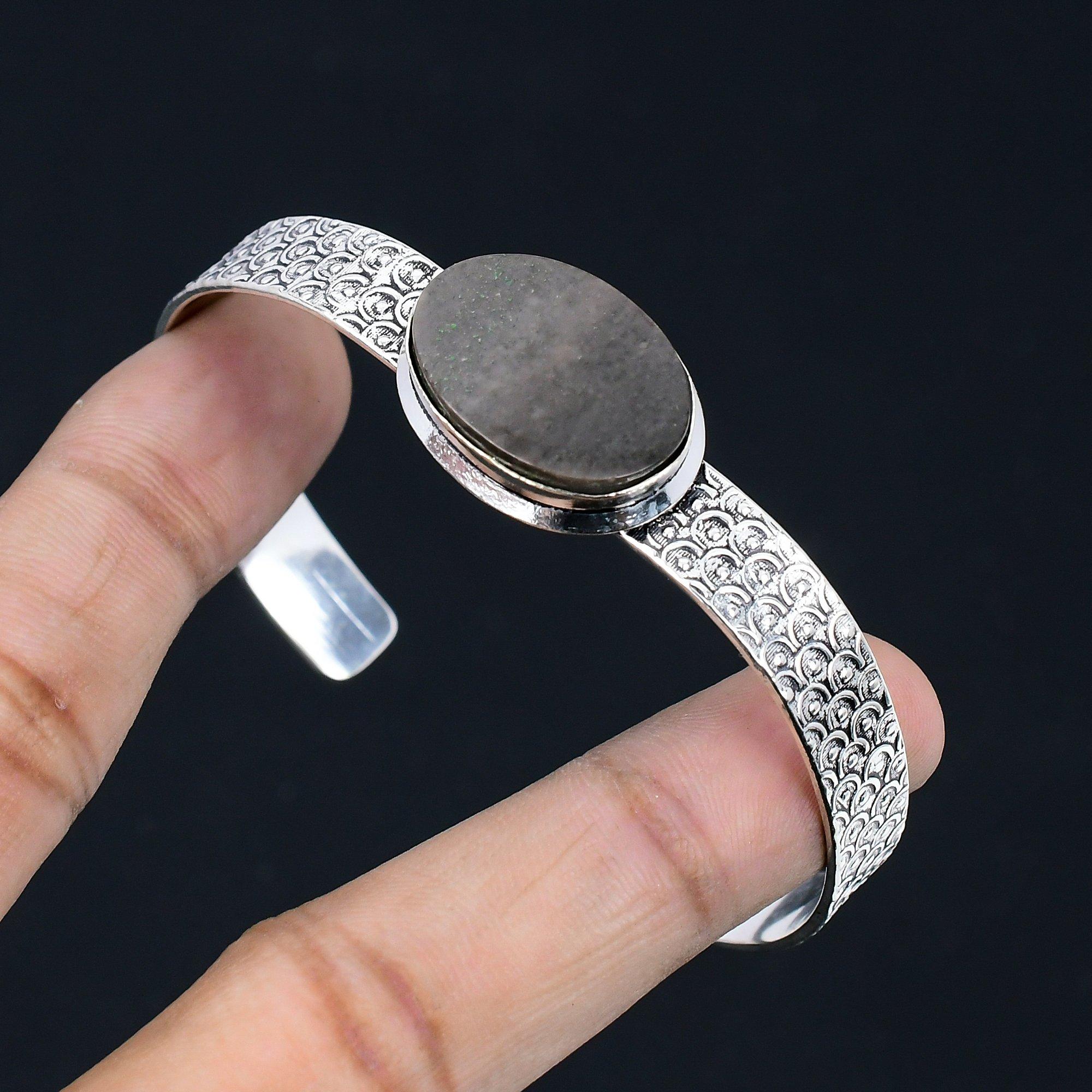 

925 Sterling Silver Oval Natural Polychrome Jasper Daughter New Bangle Jewelry Adjustable