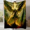 Pc Angel Wing Plush Blanket  HeavyDuty Quilted Flannel Bedspread with Golden Armor Knight  Sword Design AllSeason Luxury Blanket