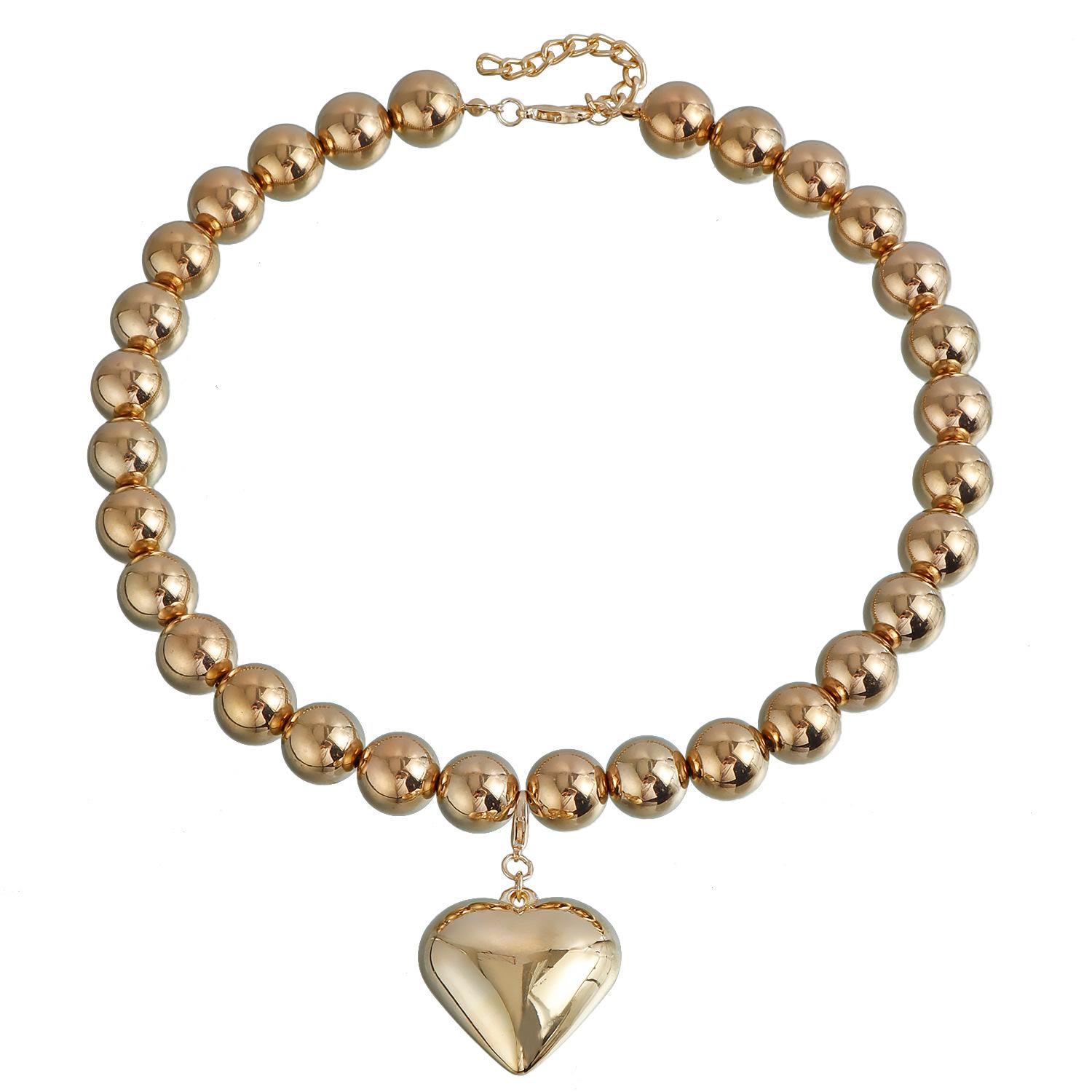 

European and American exaggerated geometric round bead neck chain female versatile Necklace hot-selling CCB beaded love necklace female золотий