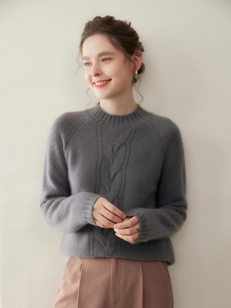 High Neck Cashmere Women's Cable Knit Pullover Sweater - Autumn/Winter Style