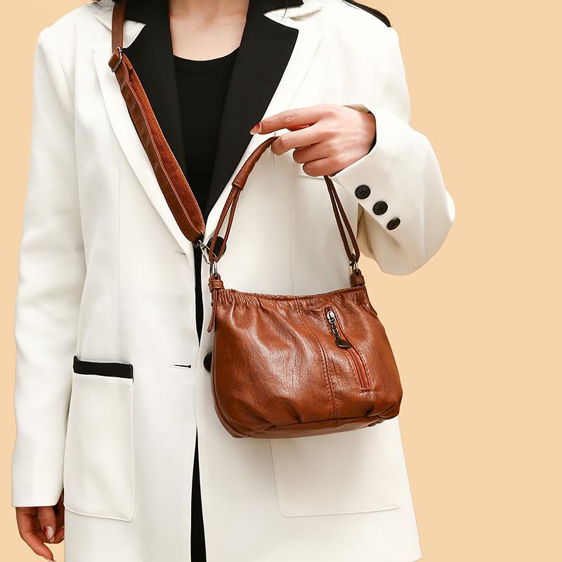 Leisure Retro Brown Women's Shoulder Bag Lightweight Soft PU Leather Crossbody Bags for Women Pursue and Handbags