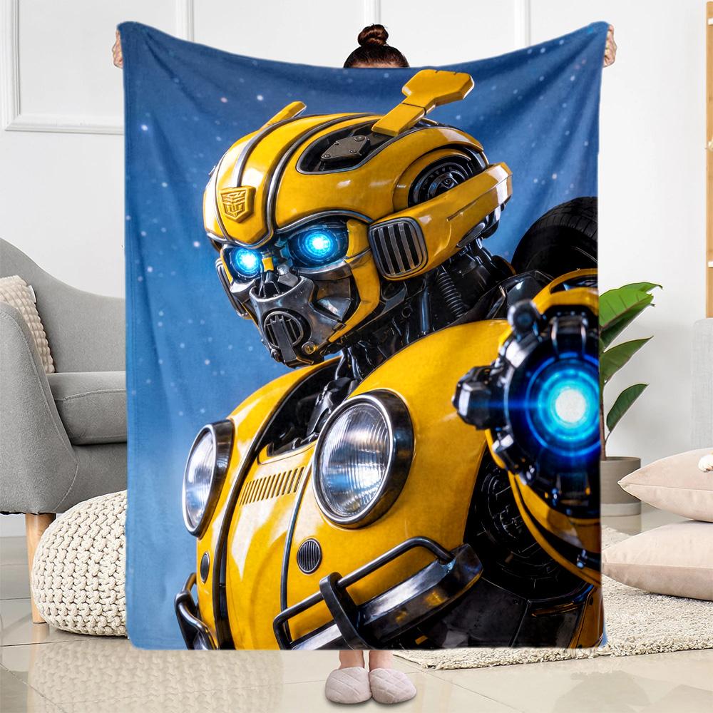 Yellow Robotic Hero Blanket Comfortable Suitable for Sofa Picnics Bed for All Seasons Stylish Decor Perfect Gift for Relatives and Friends