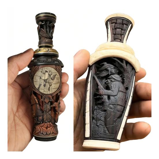Fluier pentru chemarea rațelor de vânătoare, realizat manual, portabil, sculptat manual în lemn, sunet realist, pentru vânătoare în aer liber, păsări de apă, corb, pasăre, chemător de animale, fluier atrăgător