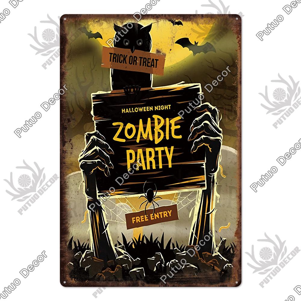 Putuo Decor Halloween Vintage Tin Signs Plaque Metal Plate Retro Poster Wall Art Decoration for Home Bar Living Room Door Yard