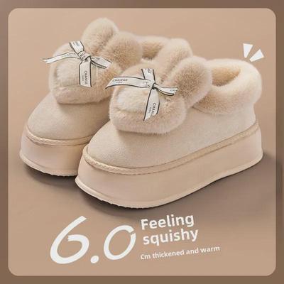 Women's 2024 Bowknot Thick-Soled Snow Shoes: Height-Enhancing, Warm, Velvet-Lined, Outdoor Fur Shoes for Autumn & Winter.