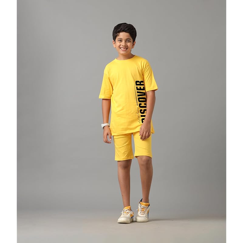 KYDA KIDS Boy s 100% Pure Cotton Premium Printed Tshirt and Shorts co-ords Set for Summer 11-12 Y жёлтый