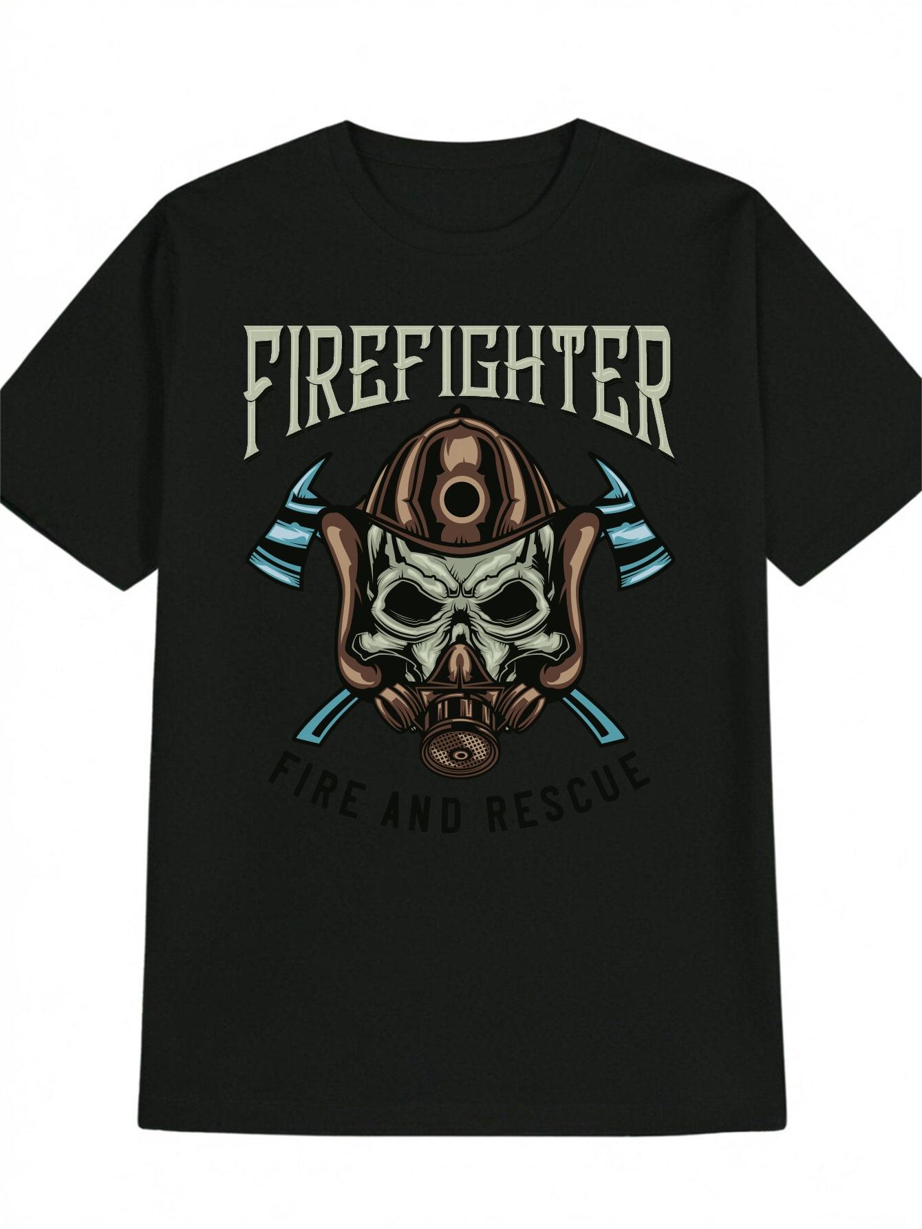 Casual Firefighter Graphic T-shirt - Skull & Helmet Design with FIRE AND RESCUE Text S