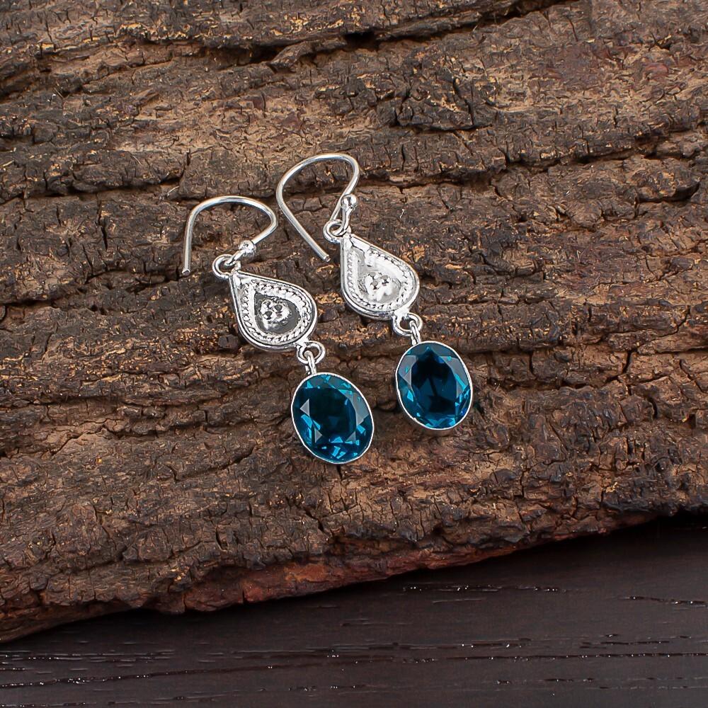 Natural Apatite Gemstone 925 Sterling Silver Jewelry Handmade Earrings 1.70" EE-8-12