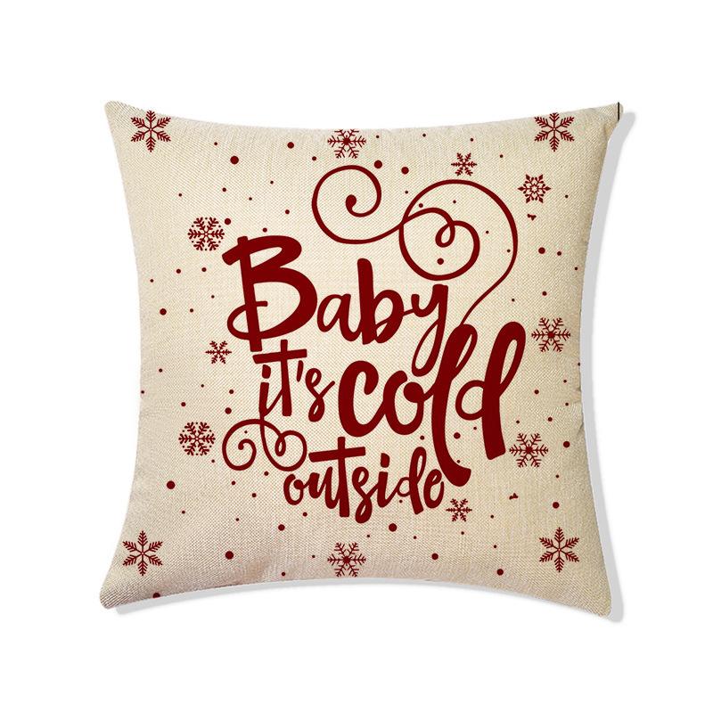 Christmas Snowflake Letter Pattern Throw Pillow Cover With Short Plush Print For Living Room Sofa Decoration Cushion Cover