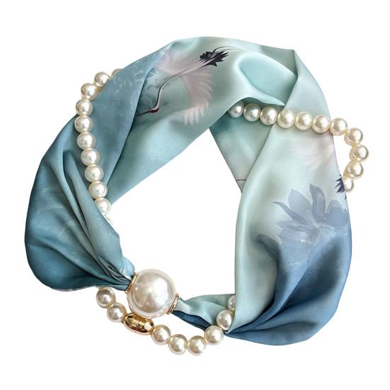 Sciarpa da Donna Stampa a Righe Perla Sintetica Fibbia Magnetica Texture Morbida Liscia Sciarpa Estiva Versatile Sottile Accessorio per il Collo