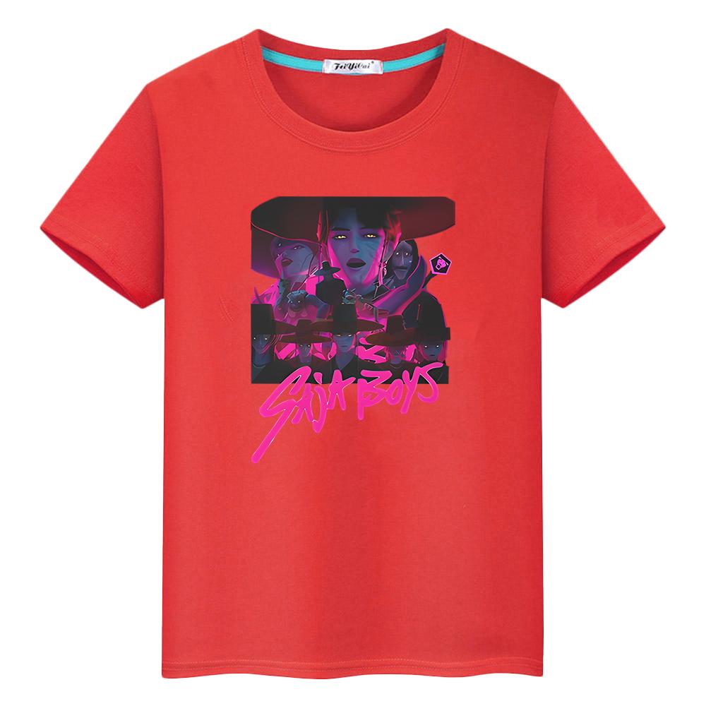 Saja Boys Print t shirt for kids boy 10year 100%Cotton kpop demon hunters anime Short Kawaii Tees Cute Tops y2k girls clothes