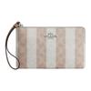 COACH Corner Zip 20 Metal Logo Coated Canvas Clutch Large Women's Sand and Tan