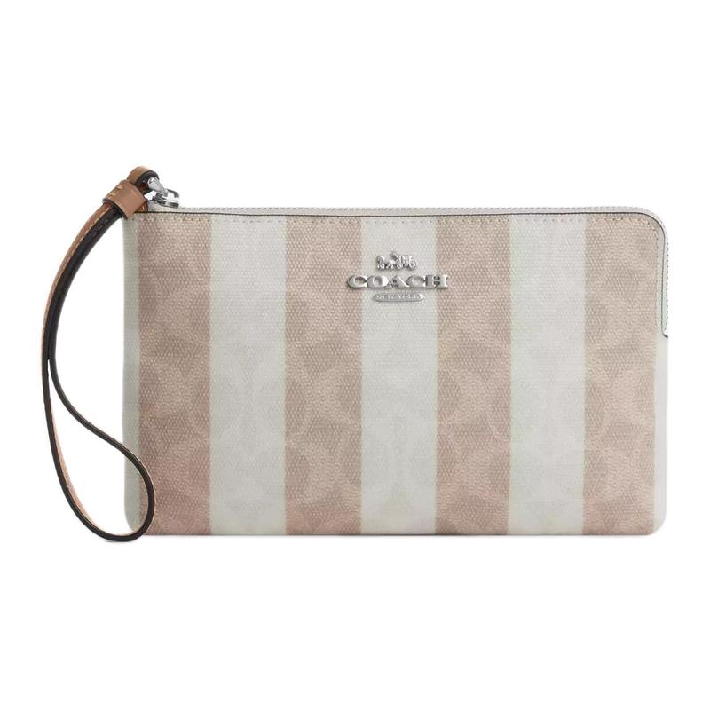 

COACH Corner Zip 20 Metal Logo Coated Canvas Clutch Large Women s Sand and Tan золотий