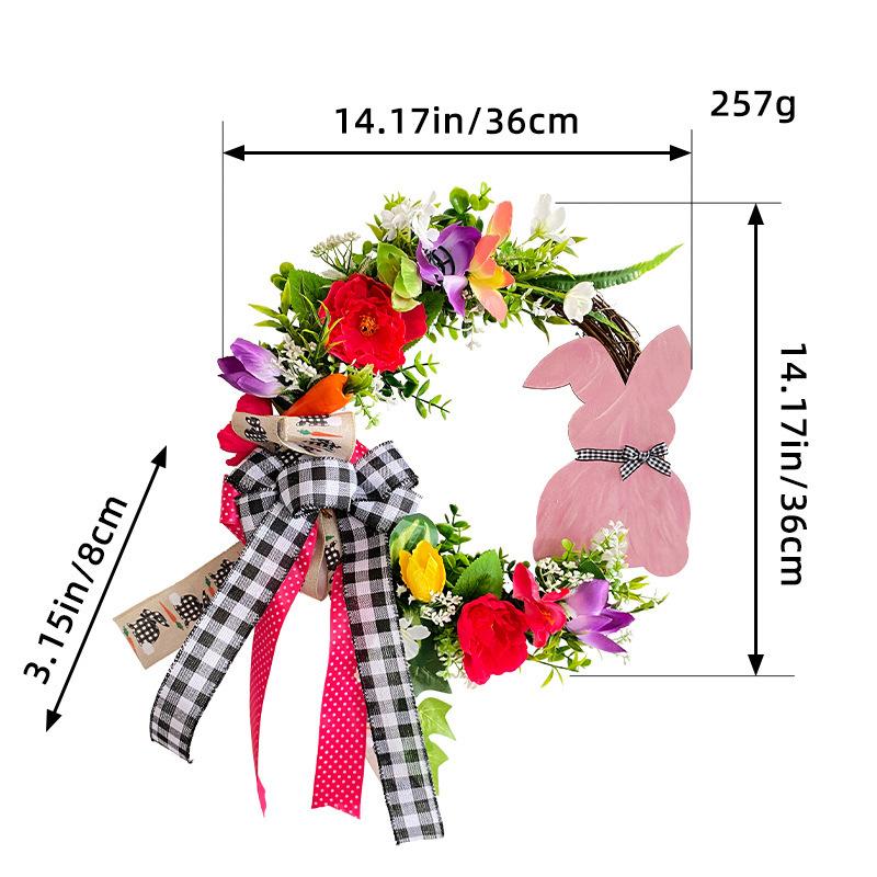

Пасхальный кролик деревянная тарелка венок из увядших веток ротанговое кольцо дверь подвесное украшение для двора на Пасху K1-7 Pink Rabbit Dead Branch Wreath