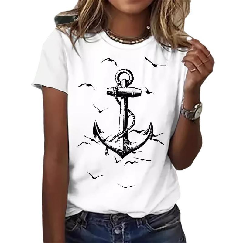 Summer Harajuku Inverted Hook Printed Women's Commuting Elegant Short Sleeves T-Shirts Women’s