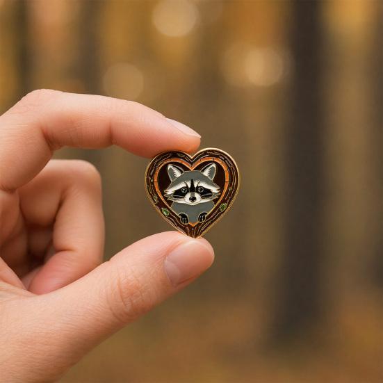 Brooch Pin, Forest Animals Heart-Shaped Brooch, Thickened Zinc Alloy Badge, Enamel Paint Tree Hole Secure Pin for Coat Hat Backpack Gift