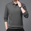 Winter New Men's Striped Lapel T-shirt, Middle-aged and Young Men's Fashionable Casual Fake Two-piece Bottoming Fashion Tops Wholesale