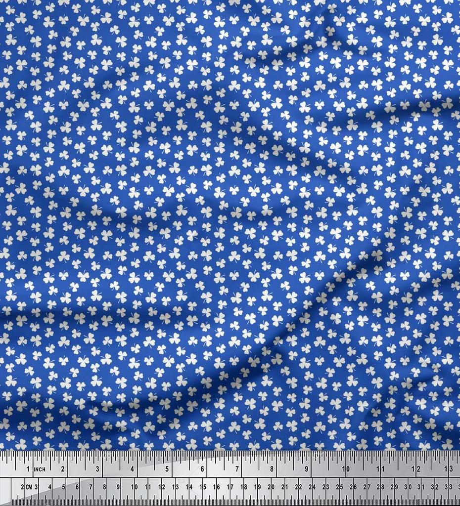 Soimoi Japan Crepe Satin Fabric Clover Leaves Small Print Fabric by Metre 42 Inch