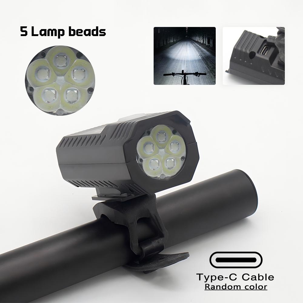 Super Bright 5LED Bike Front Light TYPE-C Rechargeable 3-Gear Mode Compact Lightweight Cycling Lamp for Night Riding Commuting